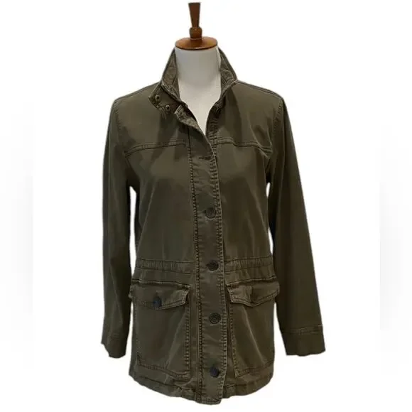 Lucky Brand Jacket Medium Green Cargo Coat Distressed Military Utility - Picture 5 of 16